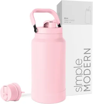 Simple Modern Trek Pivot | Half Gallon Water Bottle Jug with Handle & Boot | Interchangeable Straw & Chug Lids | Large Insulated Stainless Steel | Sports Camping Outdoors | 64oz, Blush