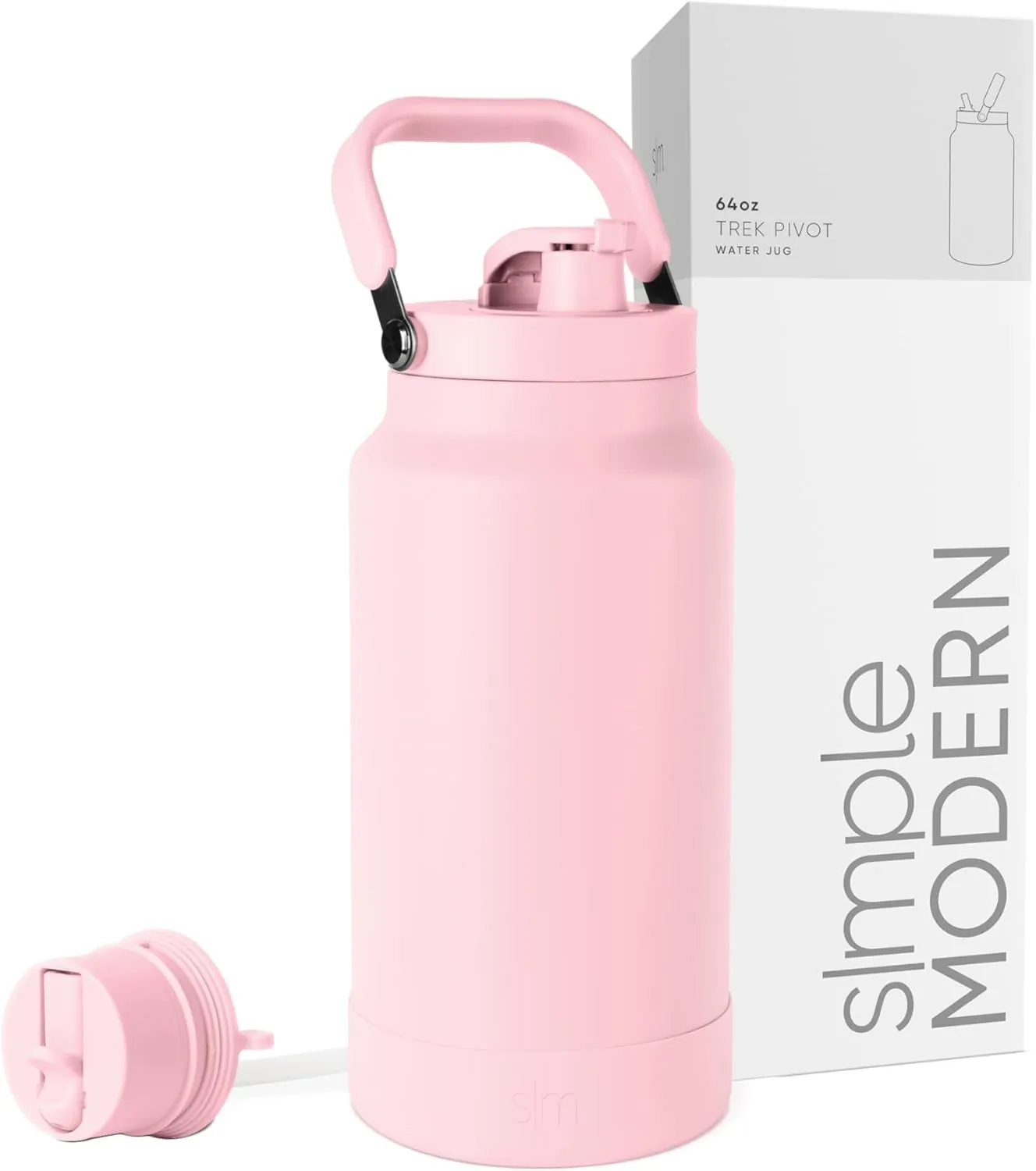 Simple Modern Trek Pivot | Half Gallon Water Bottle Jug with Handle & Boot | Interchangeable Straw & Chug Lids | Large Insulated Stainless Steel | Sports Camping Outdoors | 64oz, Blush