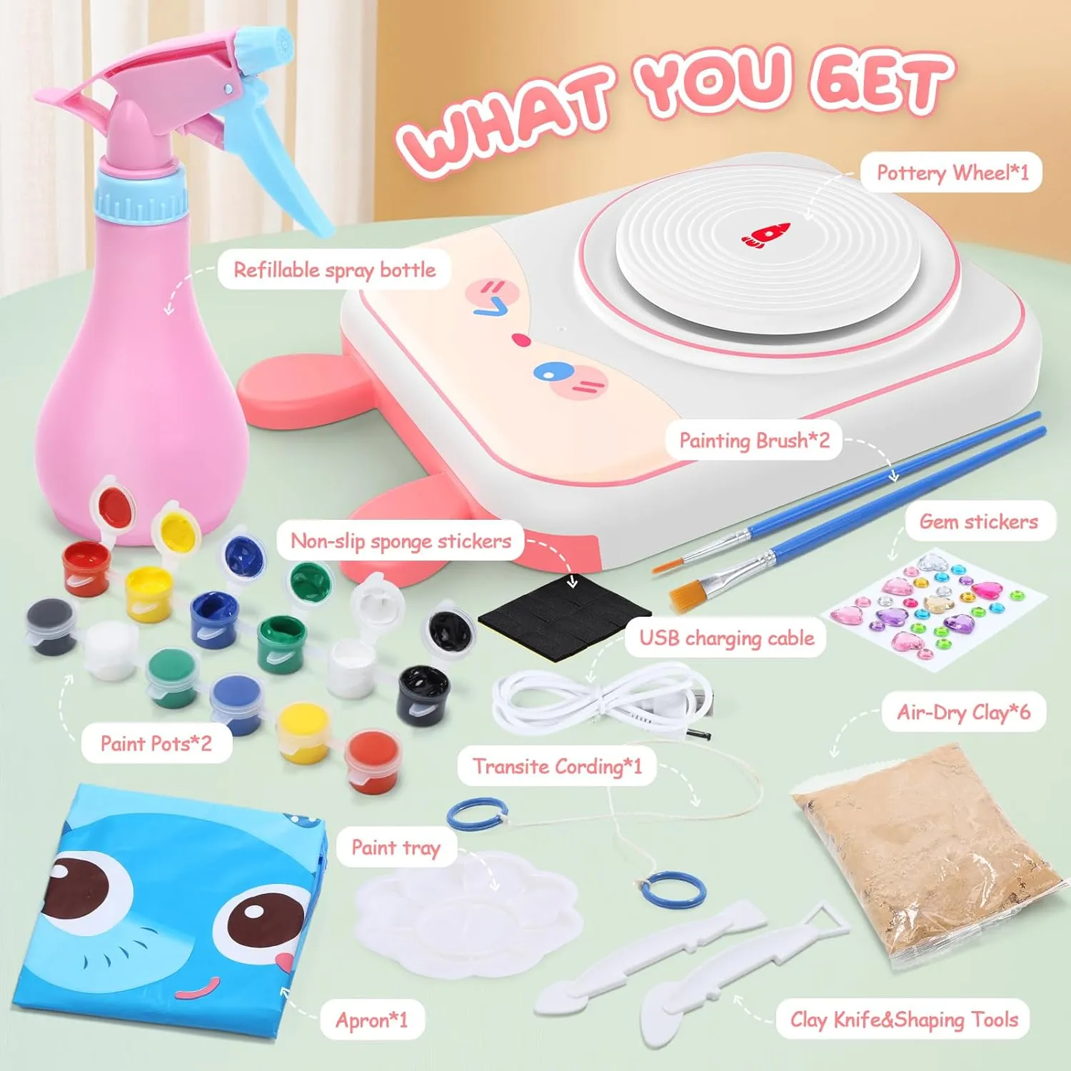 Skirfy Pottery Wheel for Kids-Art&Crafts Kits for Kids Ages 9-12 Clay Sculpting Tools & Painting Kit,Easter Birthday Gift Girls Toys 8-10,DIY Kits Clay Maker for Beginners with 6 Packs Modeling Clays