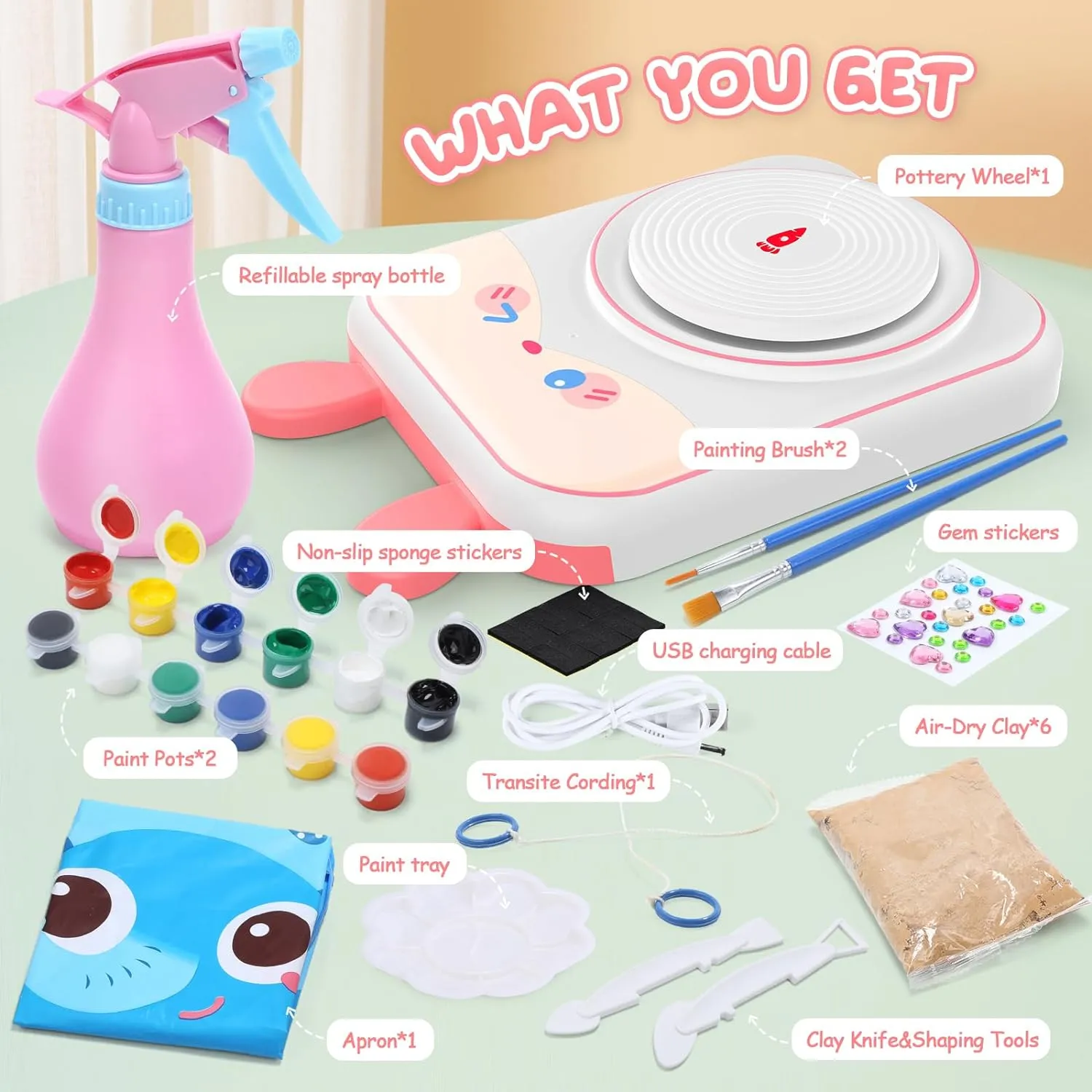 Skirfy Pottery Wheel for Kids-Art&Crafts Kits for Kids Ages 9-12 Clay Sculpting Tools & Painting Kit,Easter Birthday Gift Girls Toys 8-10,DIY Kits Clay Maker for Beginners with 6 Packs Modeling Clays