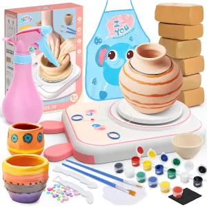 Skirfy Pottery Wheel for Kids-Art&Crafts Kits for Kids Ages 9-12 Clay Sculpting Tools & Painting Kit,Easter Birthday Gift Girls Toys 8-10,DIY Kits Clay Maker for Beginners with 6 Packs Modeling Clays
