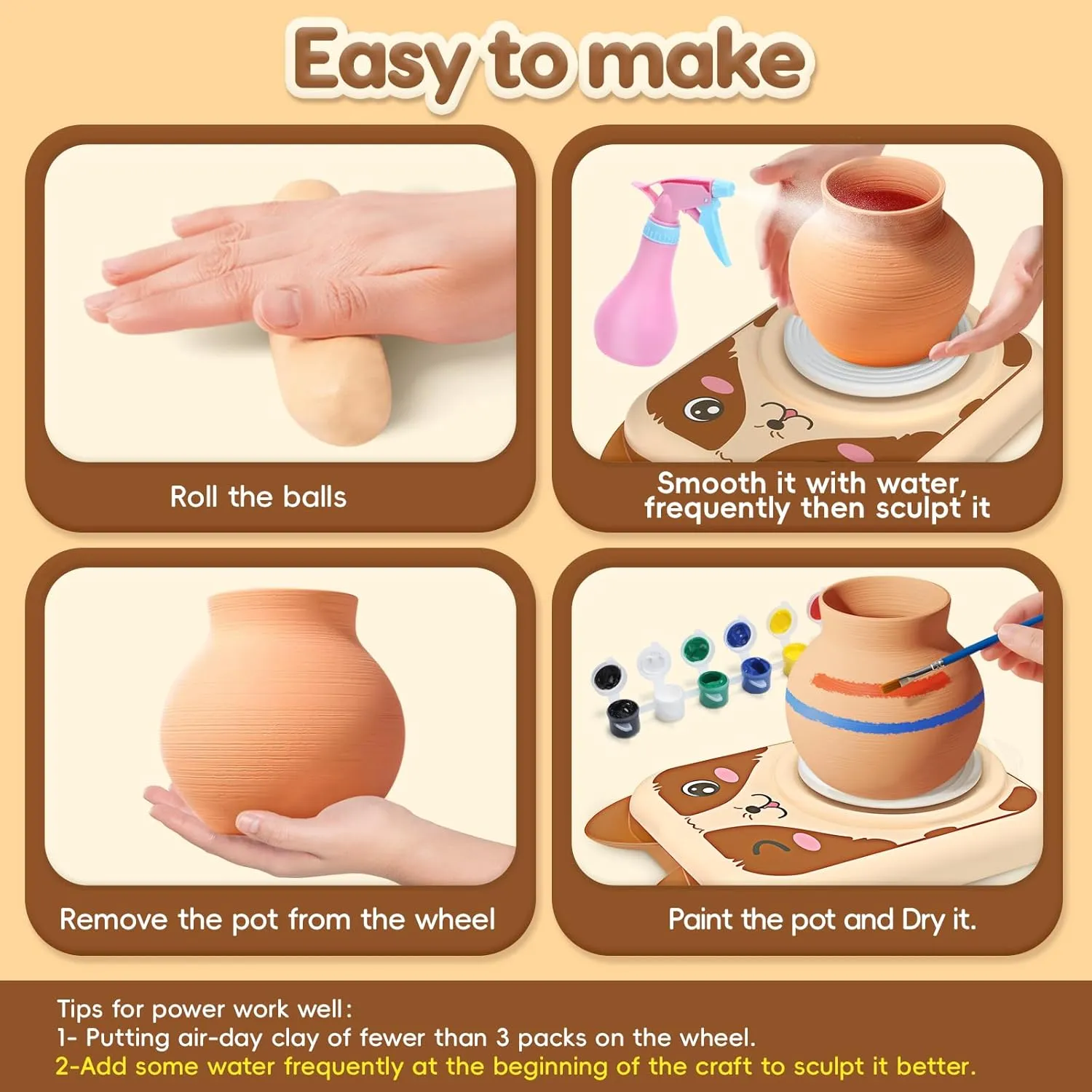 Skirfy Pottery Wheel for Kids Clay Sculpting Tools & Painting Kit,DIY Kits Clay Maker for Beginners with 6 Packs Clays,Easter Birthday Gift Toys for Boys,Art&Crafts Kits for Ages 8-12