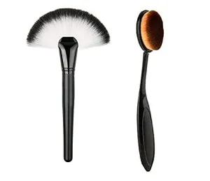 Slim Makeup Blush Face Contour Foundation Soft Nylon Hair Fan Brushes (Black)
