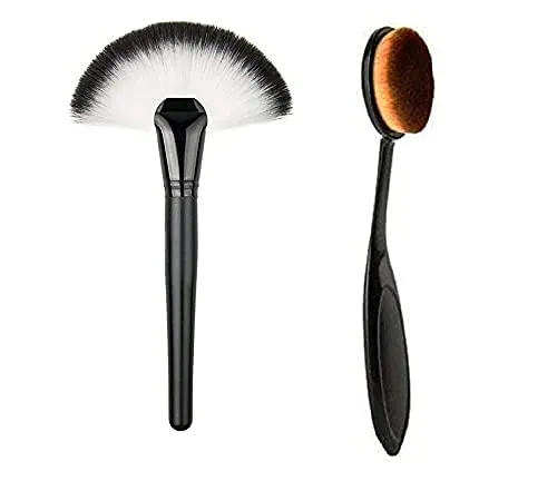 Slim Makeup Blush Face Contour Foundation Soft Nylon Hair Fan Brushes (Black)