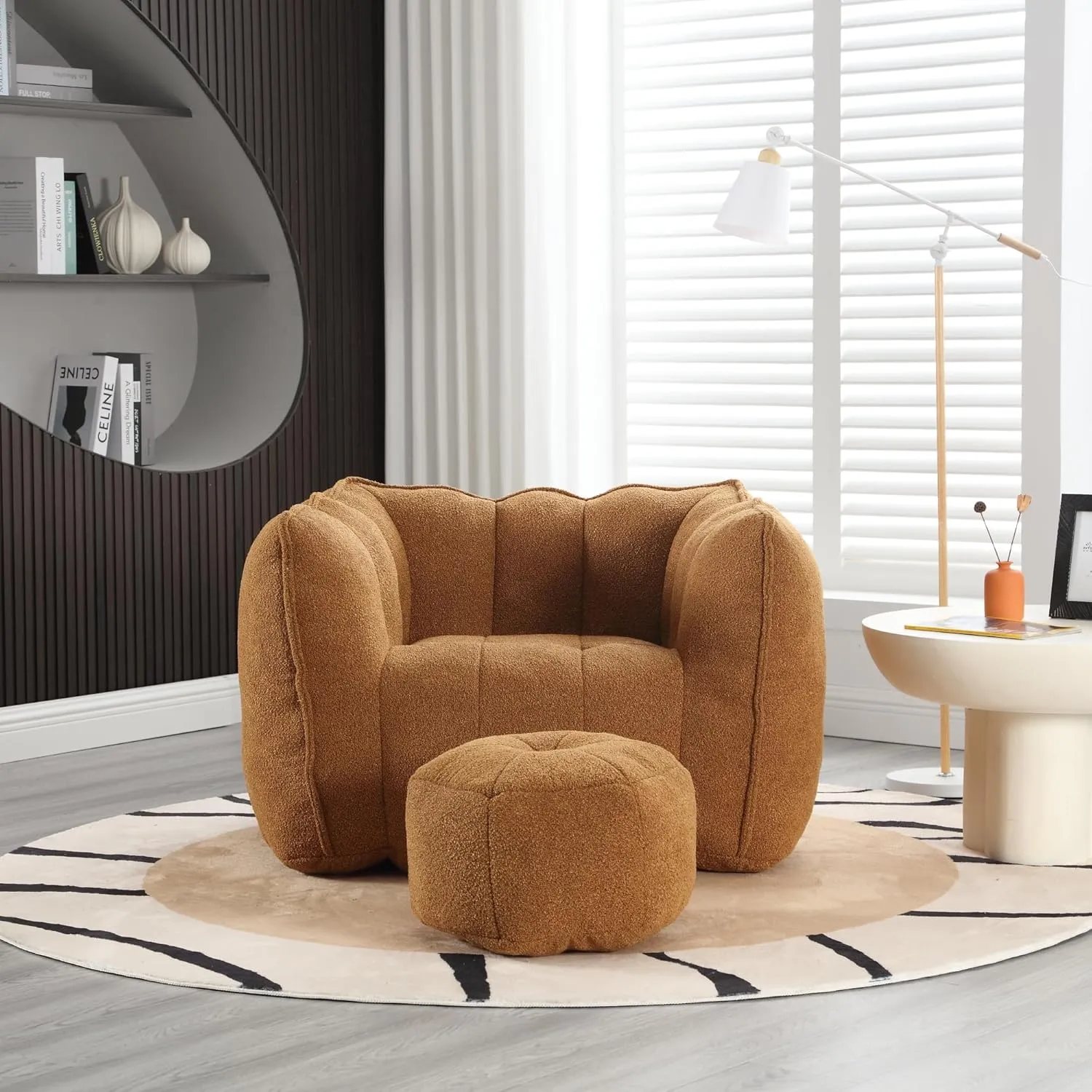 Soft Bean Bag Chair with High Resilient Sponge & Footstool Comfy Couch for Adults and Kids Lazy Sofa for Living Room and Bedroom Suitable for Gaming Reading and Watching TV (Khaki Yellow)