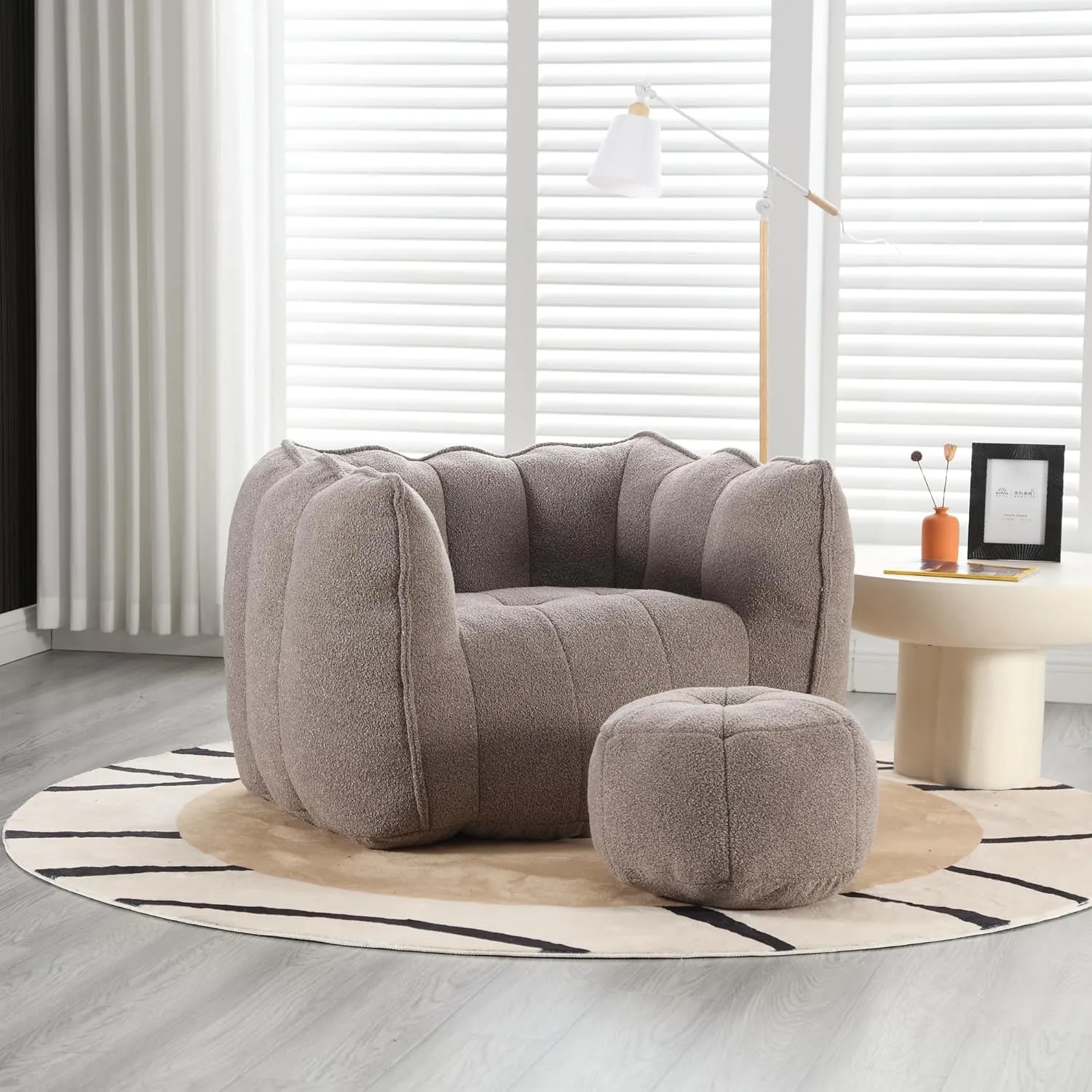 Soft Bean Bag Chair with High Resilient Sponge Filler & Footstool Comfy Couch for Adults and Kids Lazy Sofa for Living Room and Bedroom Suitable for Gaming Reading and Watching TV (Coffee)