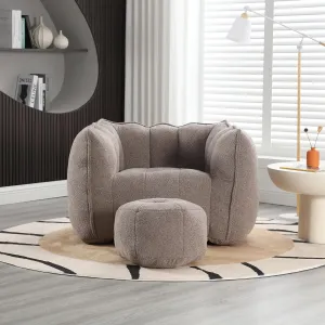 Soft Bean Bag Chair with High Resilient Sponge Filler & Footstool Comfy Couch for Adults and Kids Lazy Sofa for Living Room and Bedroom Suitable for Gaming Reading and Watching TV (Coffee)