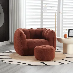 Soft Bean Bag Chair with High Resilient Sponge Filler & Footstool Comfy Couch for Adults and Kids Lazy Sofa for Living Room and Bedroom Suitable for Gaming Reading and Watching TV (Red Brown)