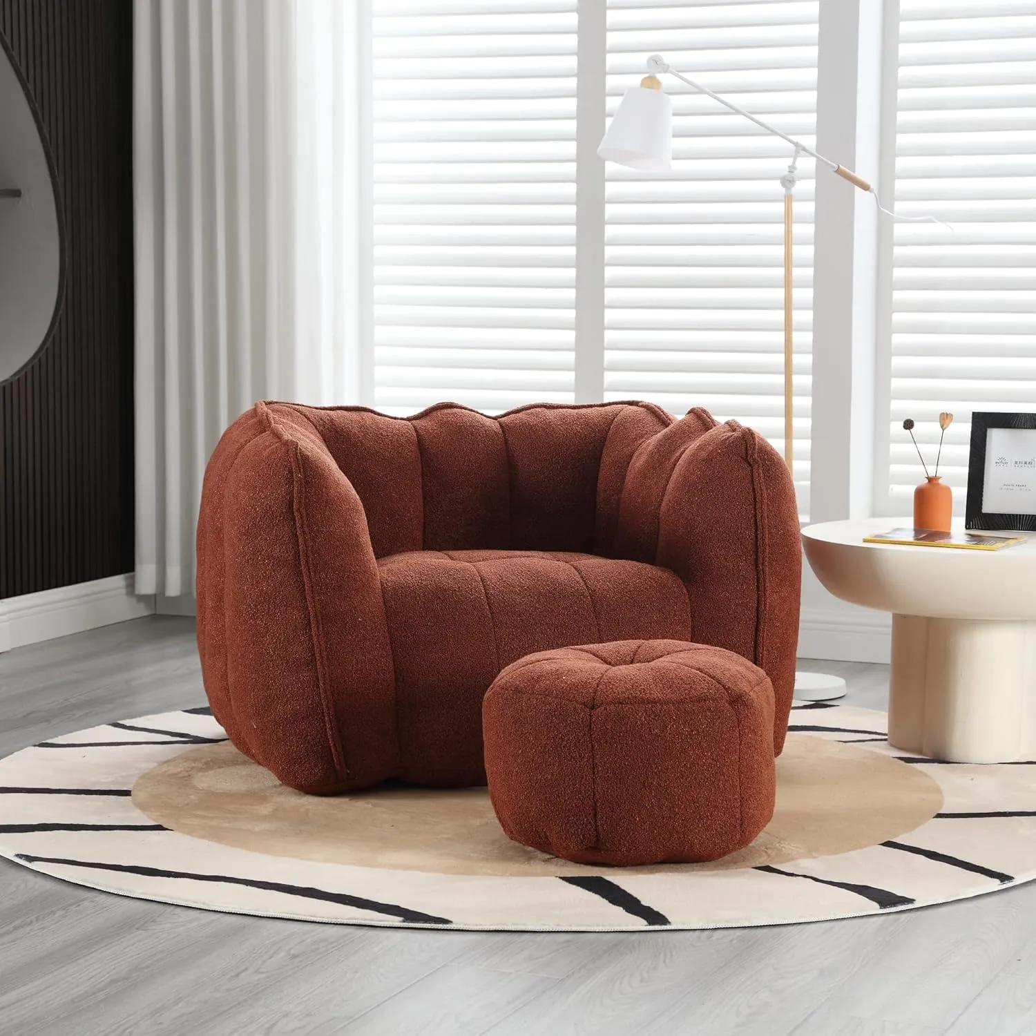 Soft Bean Bag Chair with High Resilient Sponge Filler & Footstool Comfy Couch for Adults and Kids Lazy Sofa for Living Room and Bedroom Suitable for Gaming Reading and Watching TV (Red Brown)