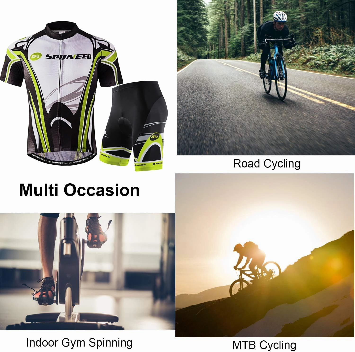 sponeed Bike Jersey and Compression Shorts sets Men's Biking Shirt with Pockets Ride Clothing Gear