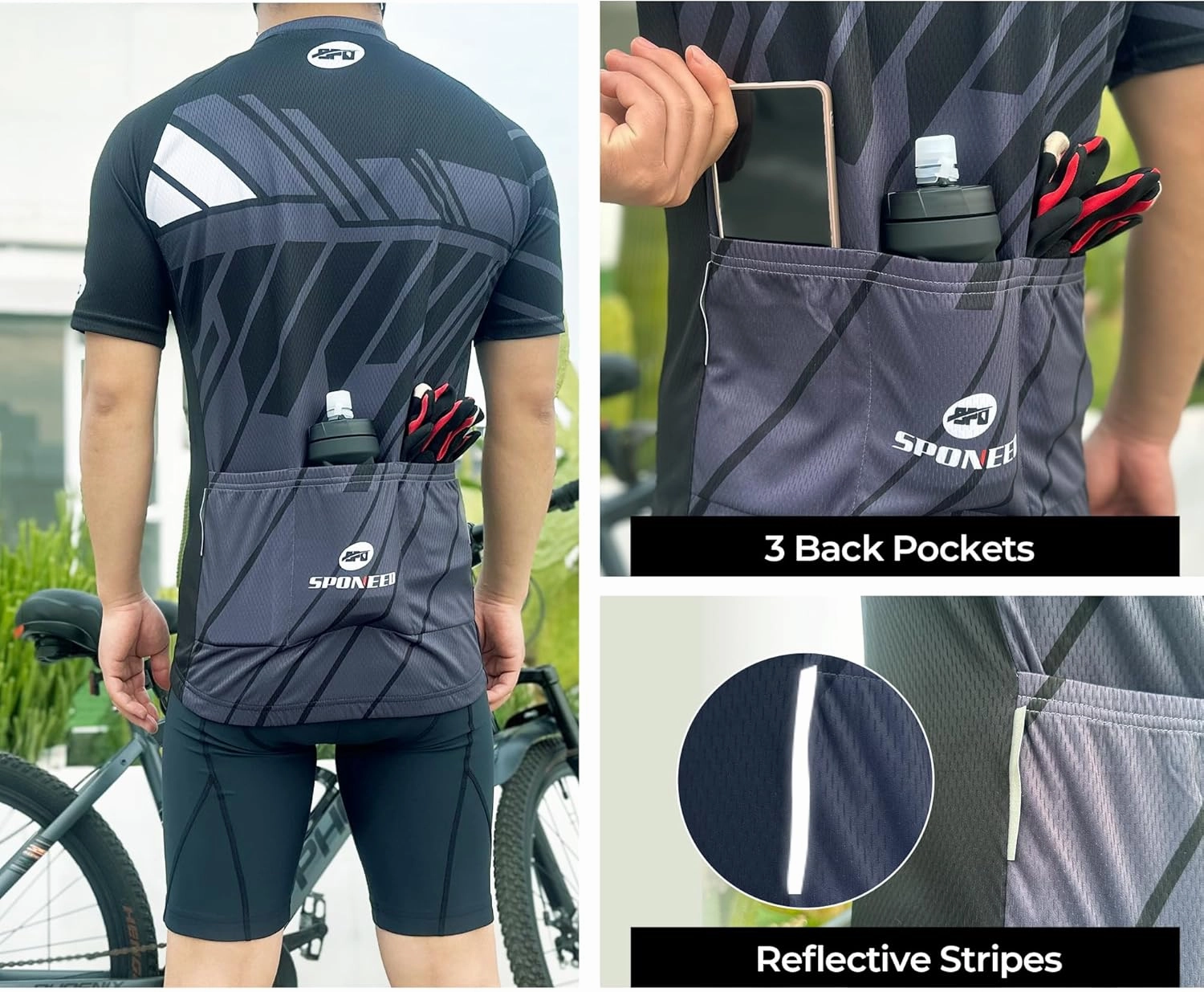 sponeed Men's Cycling Jerseys Tops Biking Shirts Short Sleeve Bike Clothing Full Zipper Bicycle Jacket with Pockets