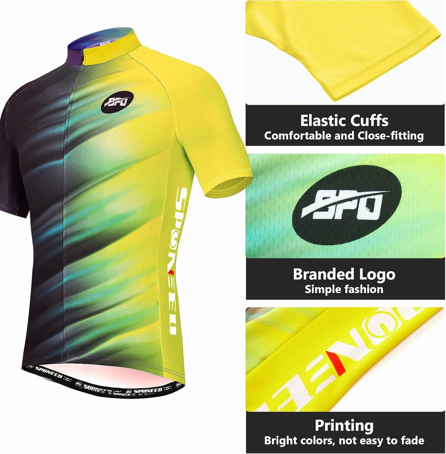 sponeed Men's Cycling Jerseys Tops Biking Shirts Short Sleeve Bike Clothing Full Zipper Bicycle Jacket with Pockets