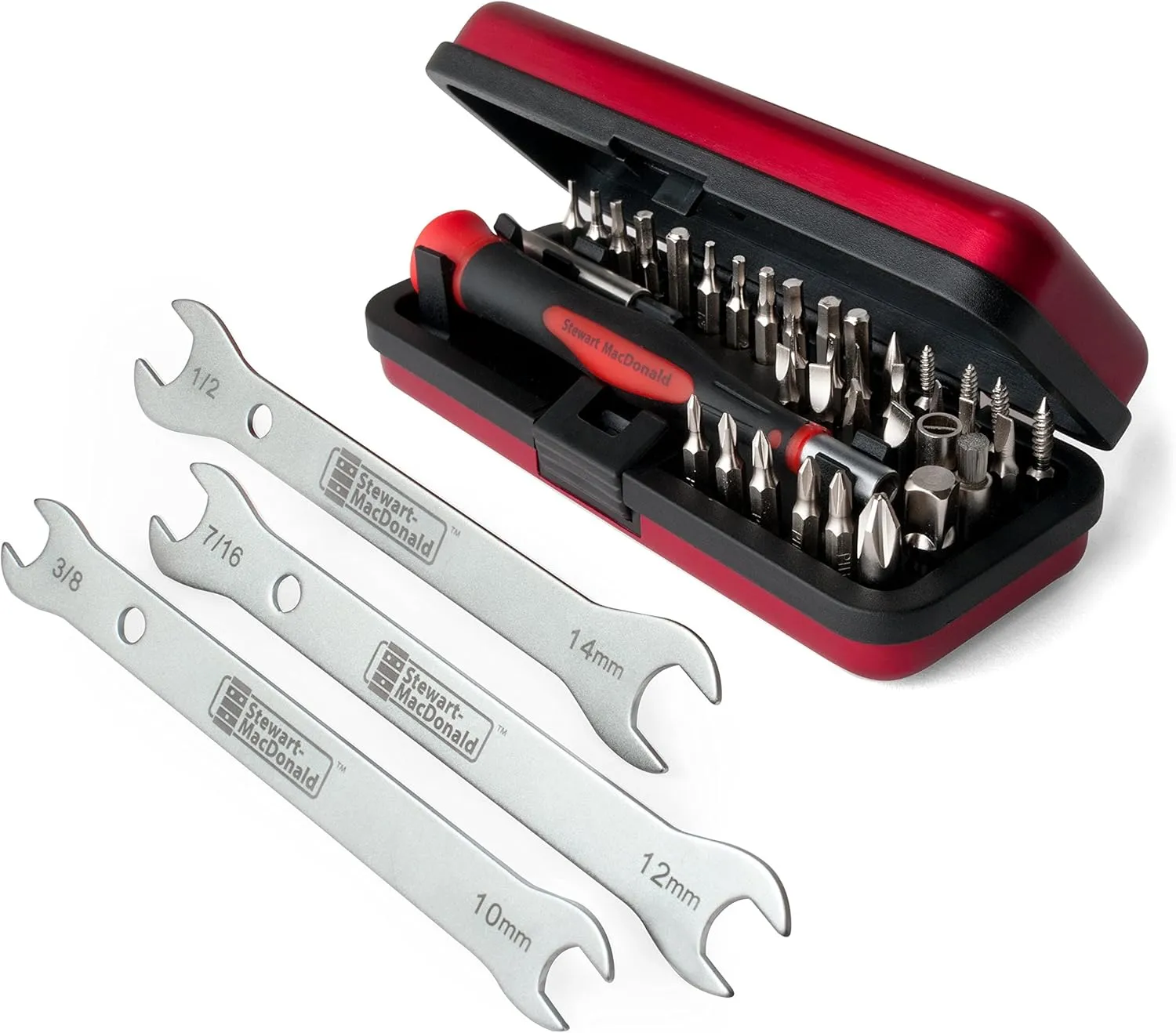 StewMac Guitar Tech Screwdriver & Wrench Set – 36-Piece Bit Kit   3 Double Ended Guitar Tech Wrenches for Jacks, Pots, & Bridge Studs - Includes StewMac Exclusive Capture Bit