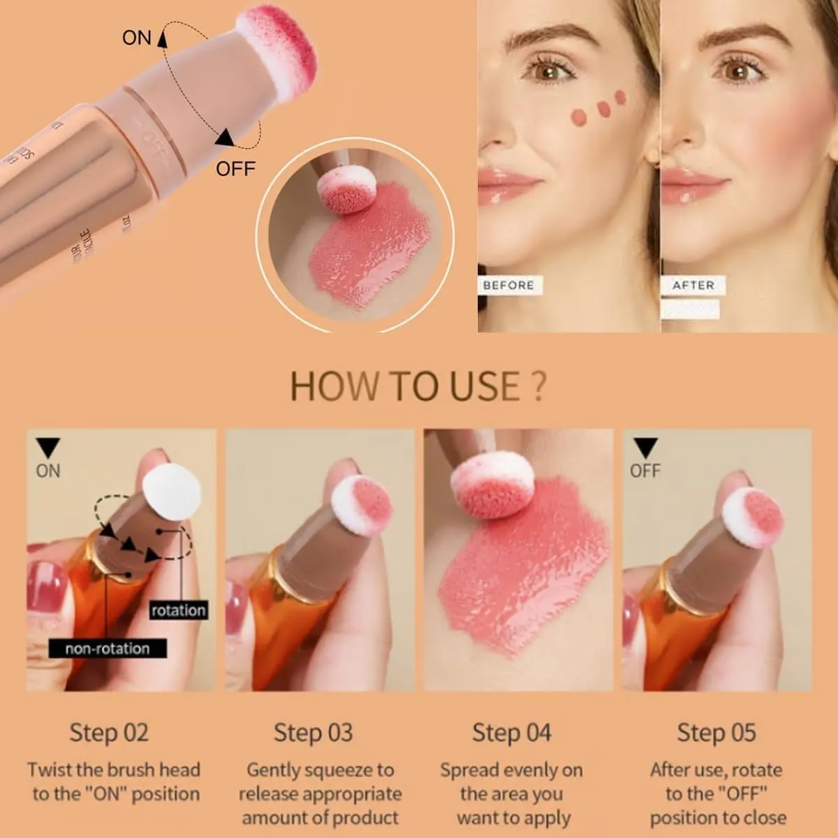 Summaryas Contour Wand & Blush Wand Duo, 2 in 1 Waterproof Liquid Blush, Sculpt Duo Contour Beauty (AG01, Standard)