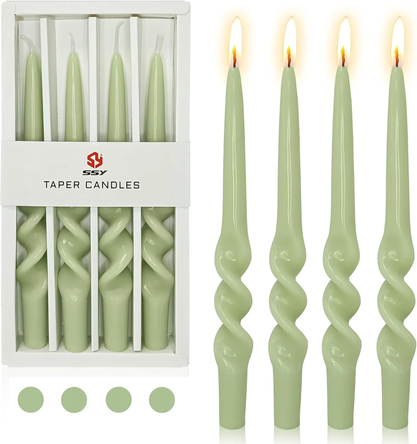 Swirl Tapered Candle Twisted Candlesticks,Set of 4 Green Candle Stick 9inches Spiral Taper Candles Long Twist Candle for Anthropologie Home Décor Dinner Women Gifts (3D4PC-GREEN)