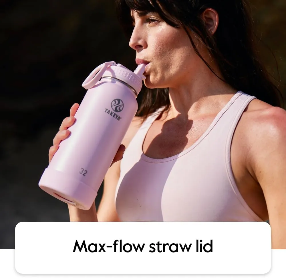 Takeya Actives Water Bottle with Straw Lid - Durable & Easy-Care Water Bottle with Stainless Steel Insulation - BPA-Free Lid with Carry Handle & Straw - Dishwasher-Safe - 18 oz, Blush