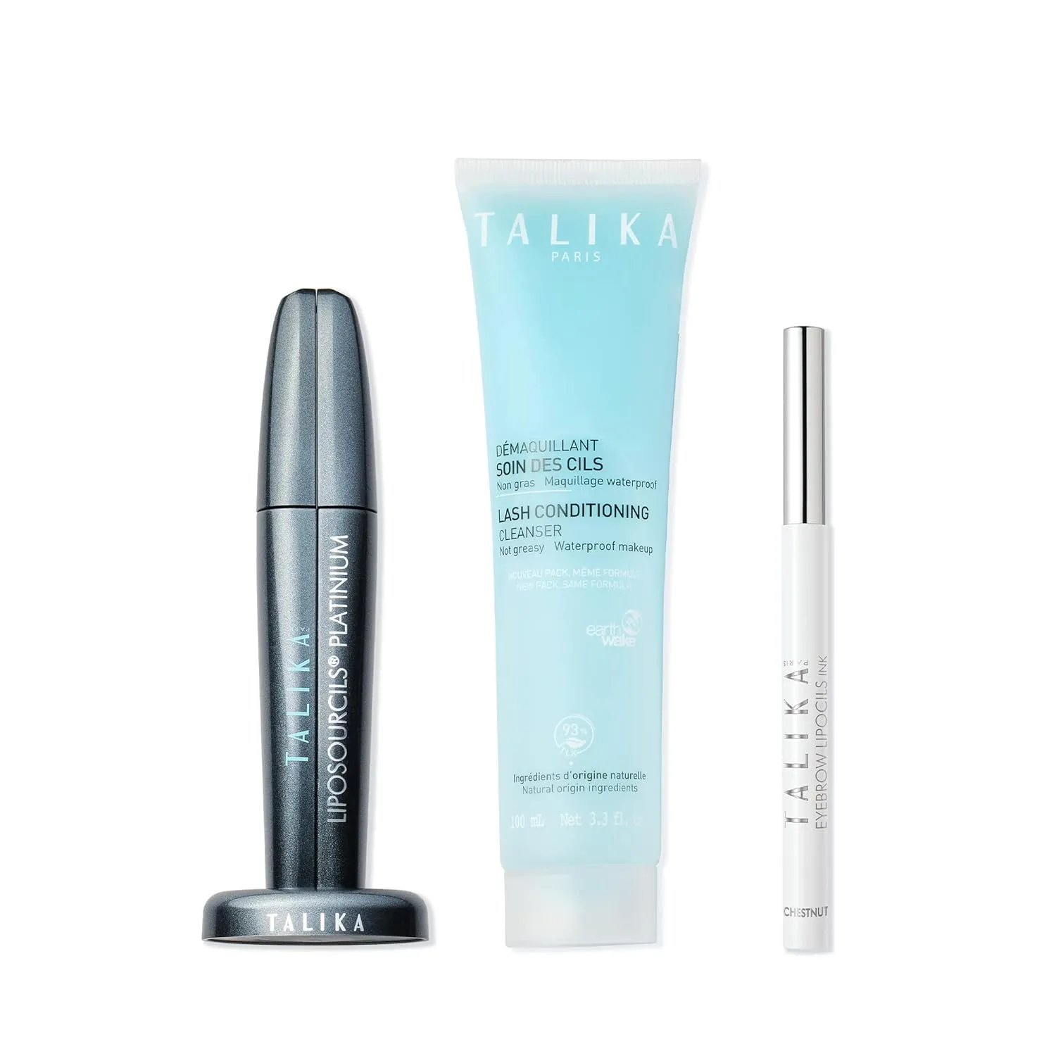 Talika Platinium Bundle - 1 Talika Lash Conditioning Cleanser - 1 Talika Eyebrow Lipocils Ink (Chestnut) - 1 Talika Liposourcils Eyebrow Platinium (Day and Night Eye Brows Serum)