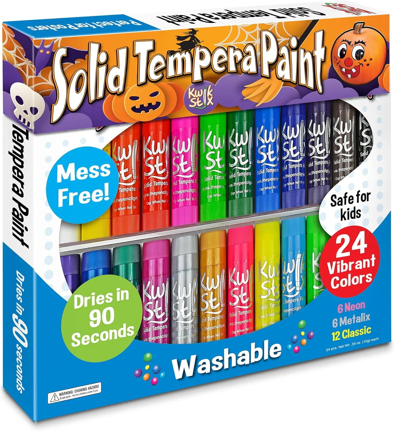 The Pencil Grip Kwik Stix Halloween Edition 24 colors Solid Tempera Paint Sticks for Pumpkins and More, Quick Drying TPG-604F