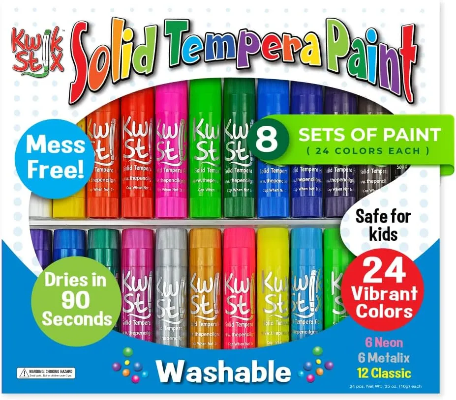 The Pencil Grip Kwik Stix Solid Paint Pens, Tempera Paint Pens, Quick Drying TPG-604 24 colors (Eight Pack)