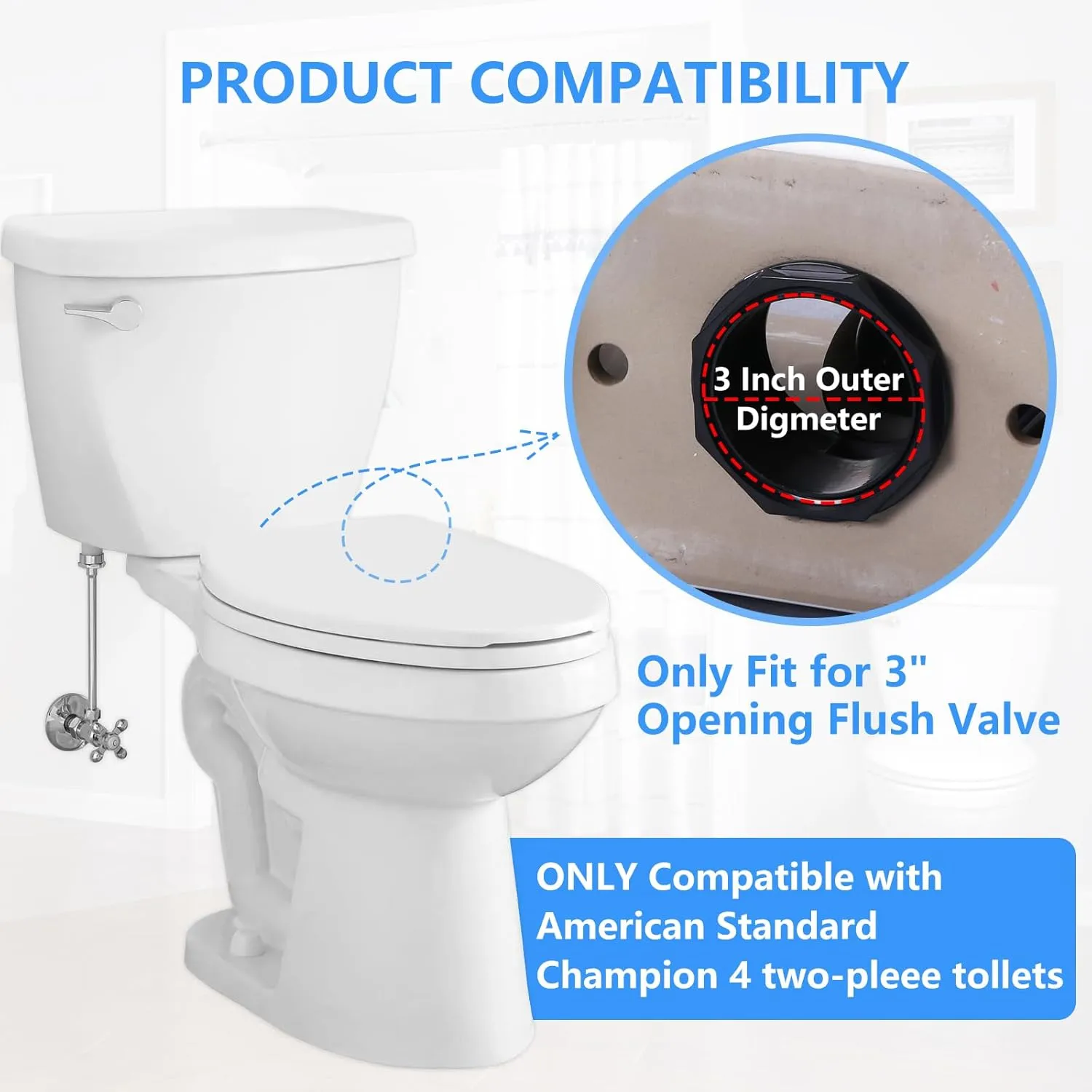 Toilet Tank to Bowl Gasket Kit for American Standards Toilet Part Champion 4 AS738756-0070A, 3 Inch Toilet Tank Replacement Kit Includes Gasket & Bolt Kit with Handle