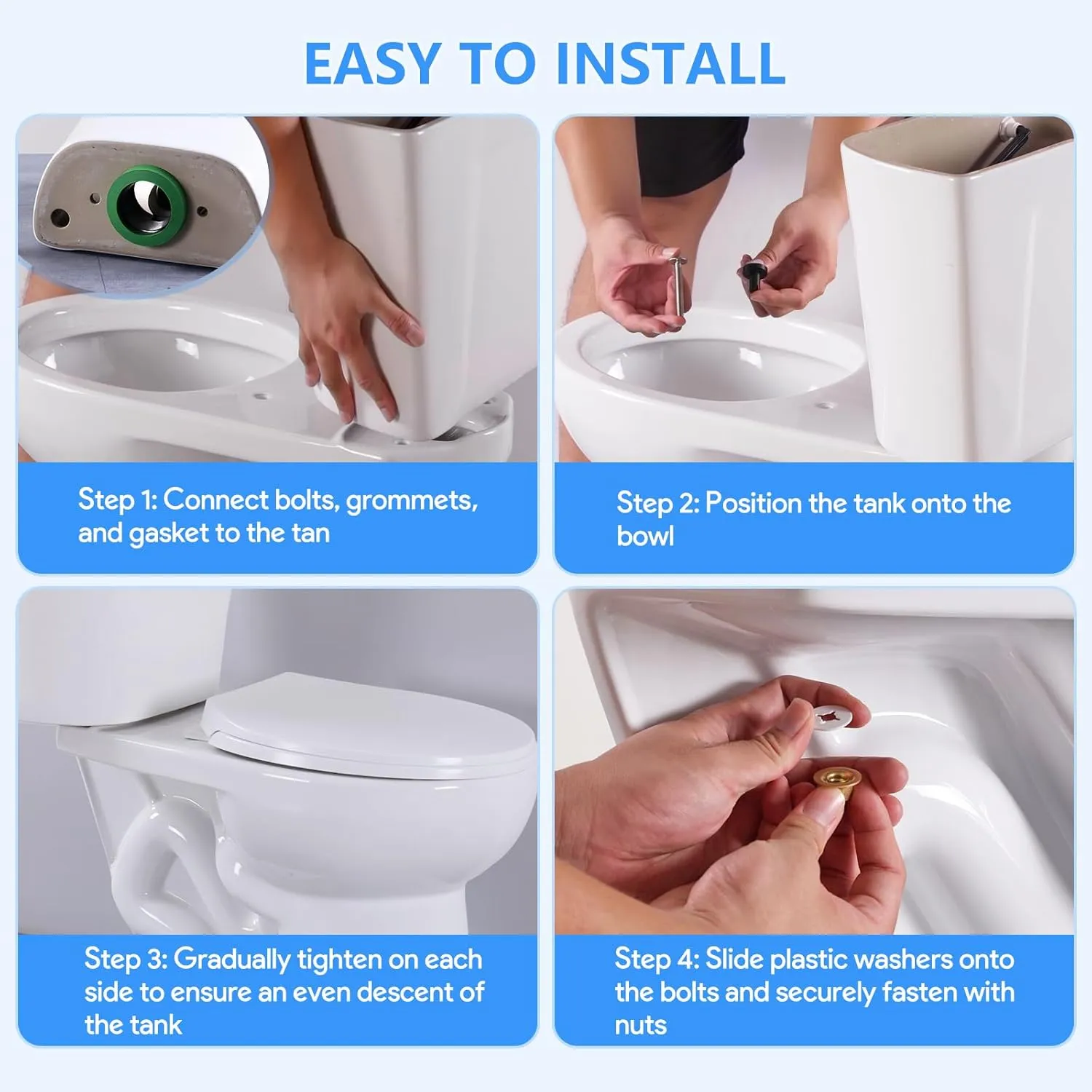Toilet Tank to Bowl Gasket Kit for American Standards Toilet Part Champion 4 AS738756-0070A, 3 Inch Toilet Tank Replacement Kit Includes Gasket & Bolt Kit with Handle