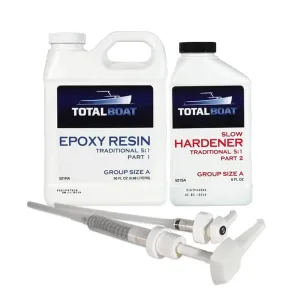 TotalBoat 5:1 Marine Epoxy Resin Kit for Bonding, Filleting, Coating, and Laminating - Use for Fiberglass, Wood, Carbon Fiber, Boat Building, Repairs, Woodworking (Quart, Slow Hardener, Pumps)
