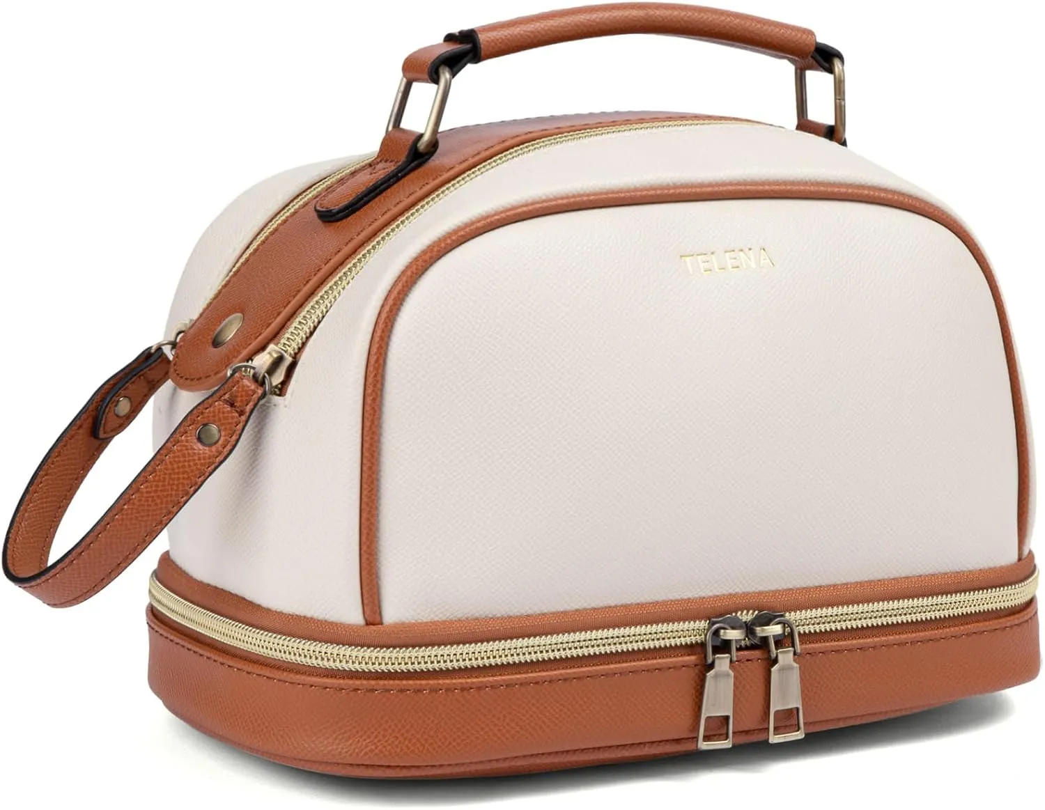 Travel Cosmetic Toiletry Makeup Bag - Multifunctional Essentials Organizador,Water Resistant Accessories for Women & Girls,Portable Toiletries kits,Beige Withe