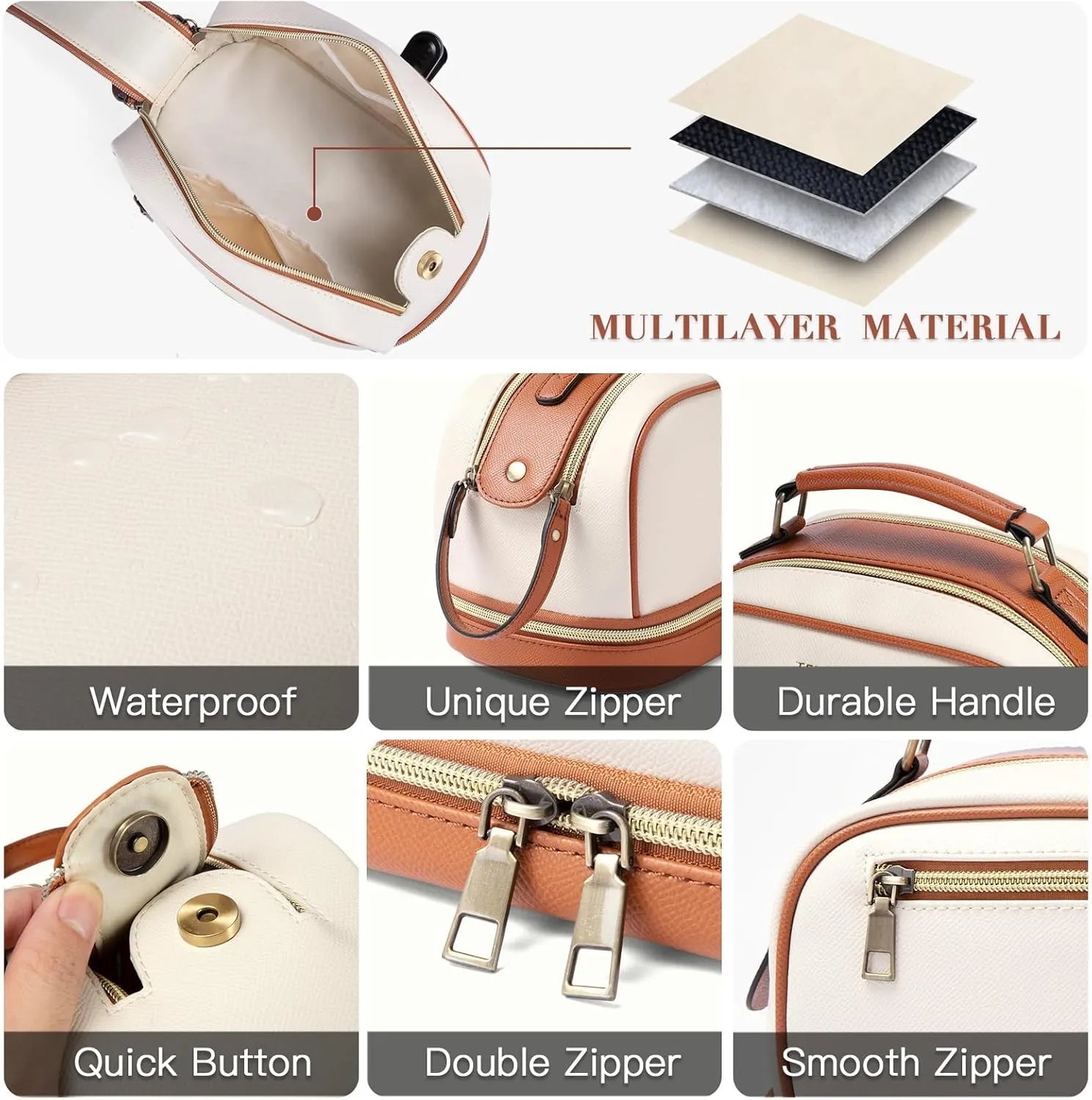 Travel Cosmetic Toiletry Makeup Bag - Multifunctional Essentials Organizador,Water Resistant Accessories for Women & Girls,Portable Toiletries kits,Beige Withe