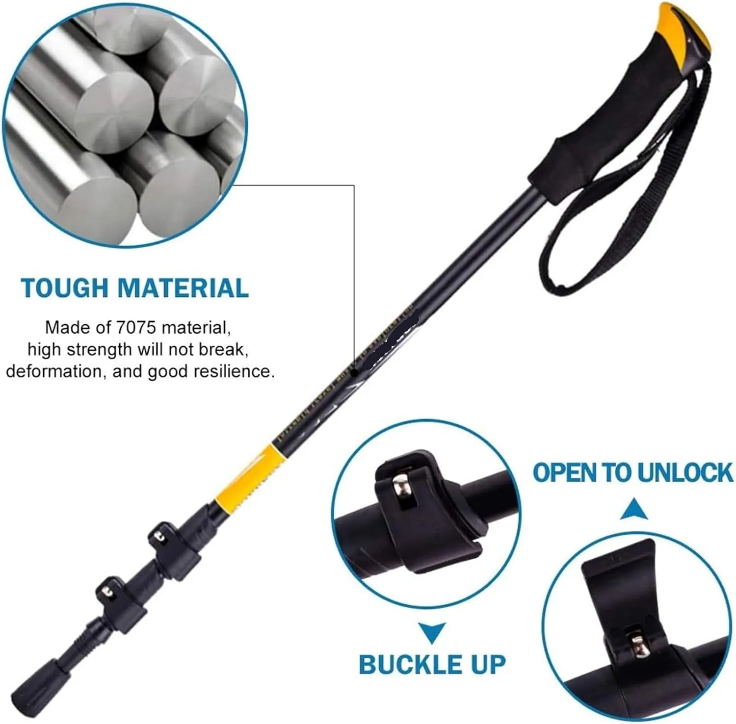 Travel Trekking Pole Adjustable Hiking Walking Sticks Strong Lightweight Aluminum Trekking Poles with EVA Foam Grip Outdoor Activities(Yellow)