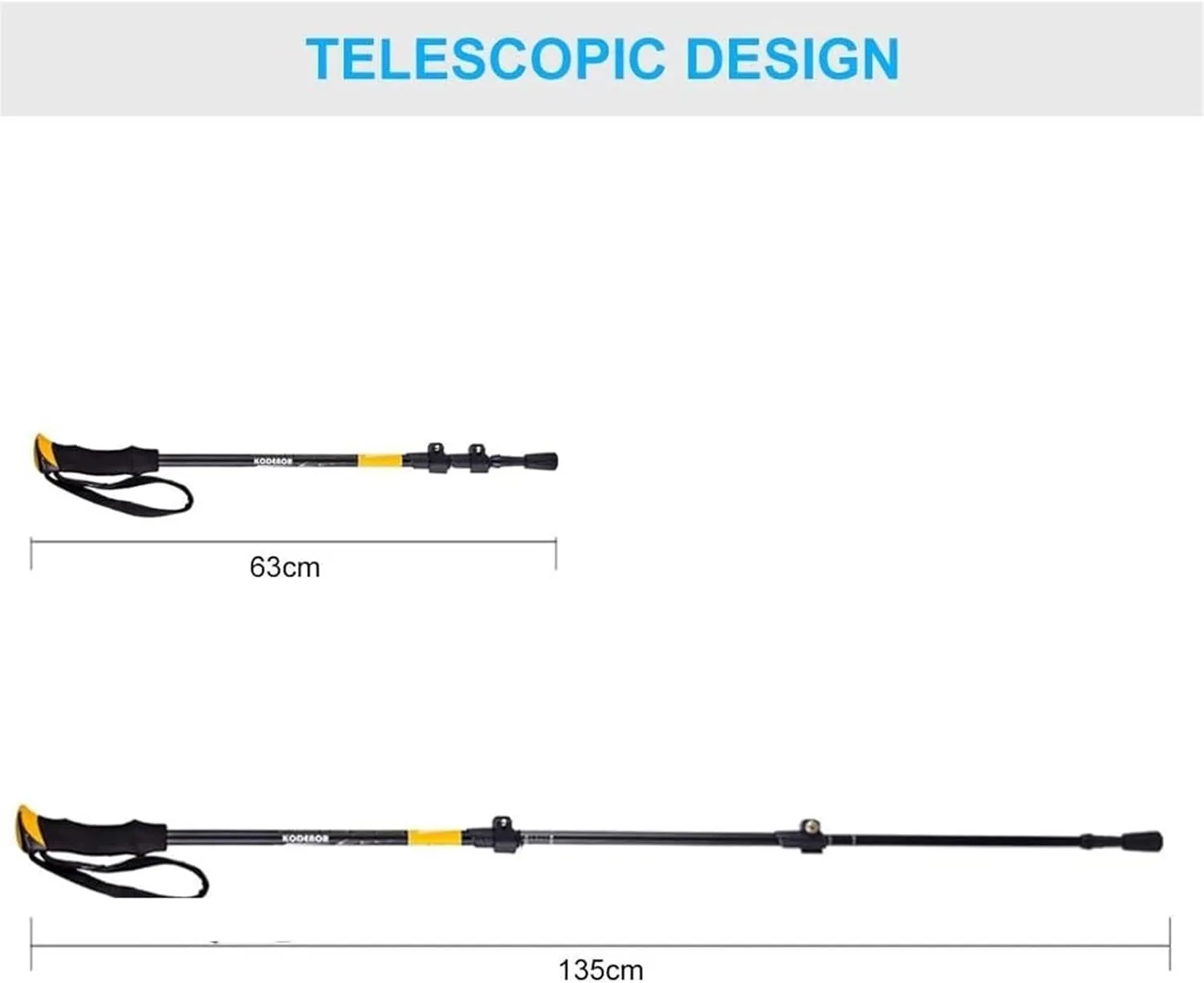 Travel Trekking Pole Adjustable Hiking Walking Sticks Strong Lightweight Aluminum Trekking Poles with EVA Foam Grip Outdoor Activities(Yellow)
