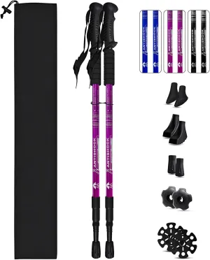 Trekking Poles, Adjustable Telescopic 3-Section Hiking Poles, Lightweight Aluminum Trekking Poles for Hiking, Backpacking, Anti-Shock Walking Sticks for Men Women Kids, 2Pack