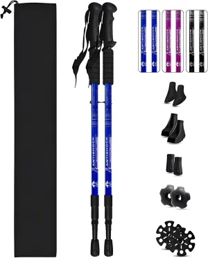 Trekking Poles, Adjustable Telescopic 3-Section Hiking Poles, Lightweight Aluminum Trekking Poles for Hiking, Backpacking, Anti-Shock Walking Sticks for Men Women Kids, 2Pack