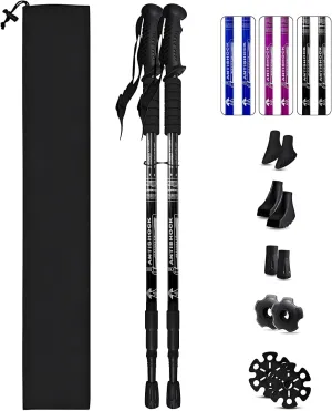 Trekking Poles, Adjustable Telescopic 3-Section Hiking Poles, Lightweight Aluminum Trekking Poles for Hiking, Backpacking, Anti-Shock Walking Sticks for Men Women Kids, 2Pack