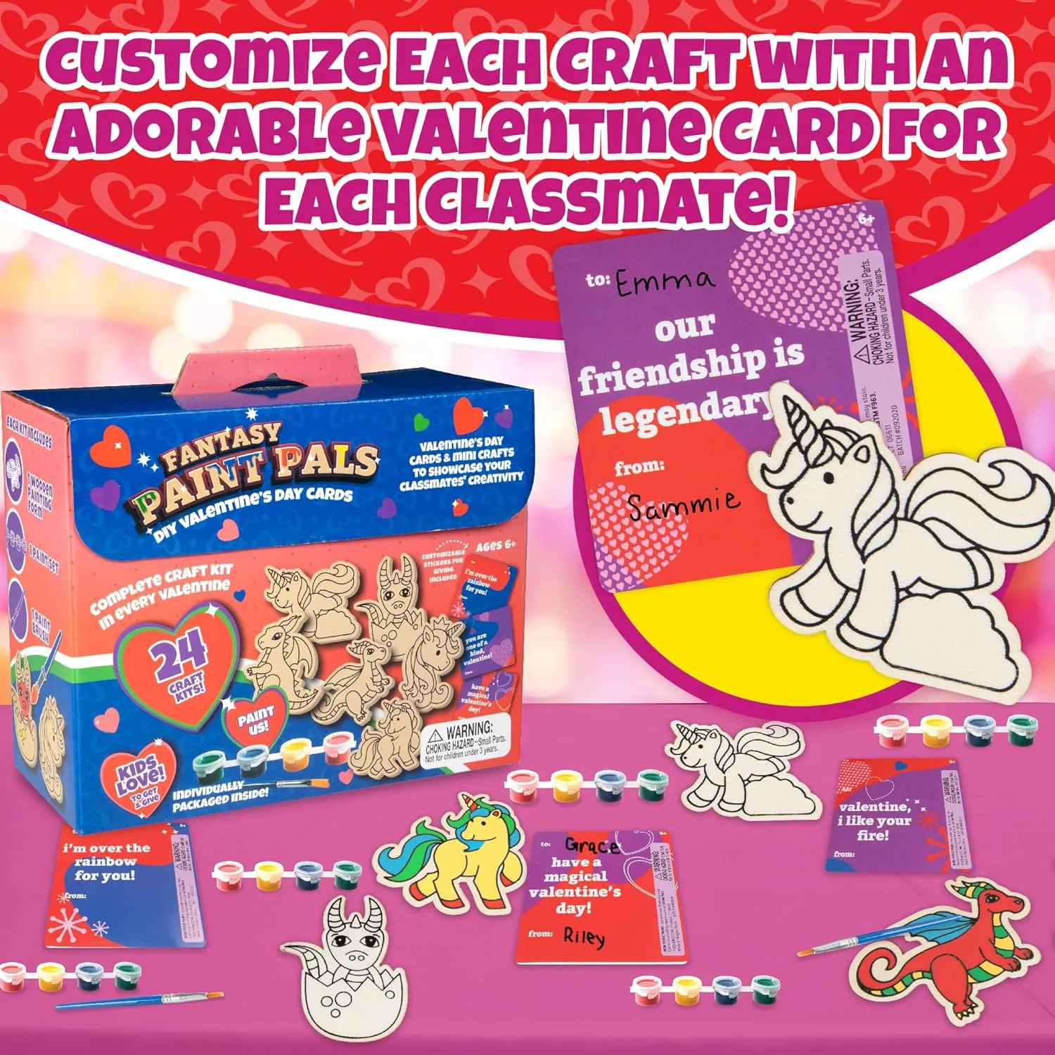 Unicorn & Dragon Wood Painting Kits (24ct)- Perfect Goodie Bag Party Favors for Kids Birthday Party -Each has a Wood Craft, Paints, Brush & Sticker for Boys & Girls - Kids Multi-Item Party Favor Packs