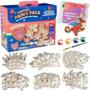 Unicorn & Dragon Wood Painting Kits (24ct)- Perfect Goodie Bag Party Favors for Kids Birthday Party -Each has a Wood Craft, Paints, Brush & Sticker for Boys & Girls - Kids Multi-Item Party Favor Packs