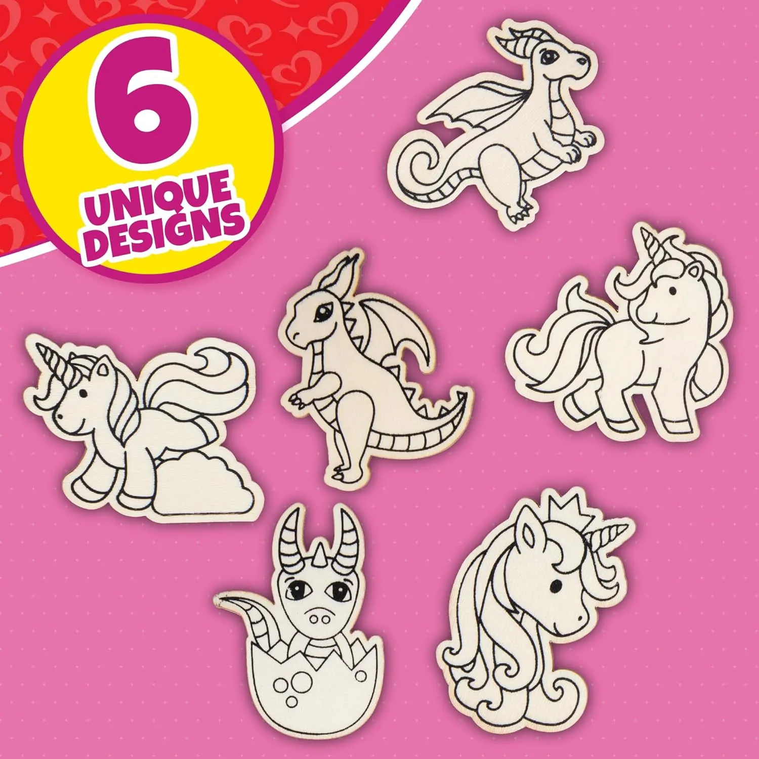 Unicorn & Dragon Wood Painting Kits (24ct)- Perfect Goodie Bag Party Favors for Kids Birthday Party -Each has a Wood Craft, Paints, Brush & Sticker for Boys & Girls - Kids Multi-Item Party Favor Packs