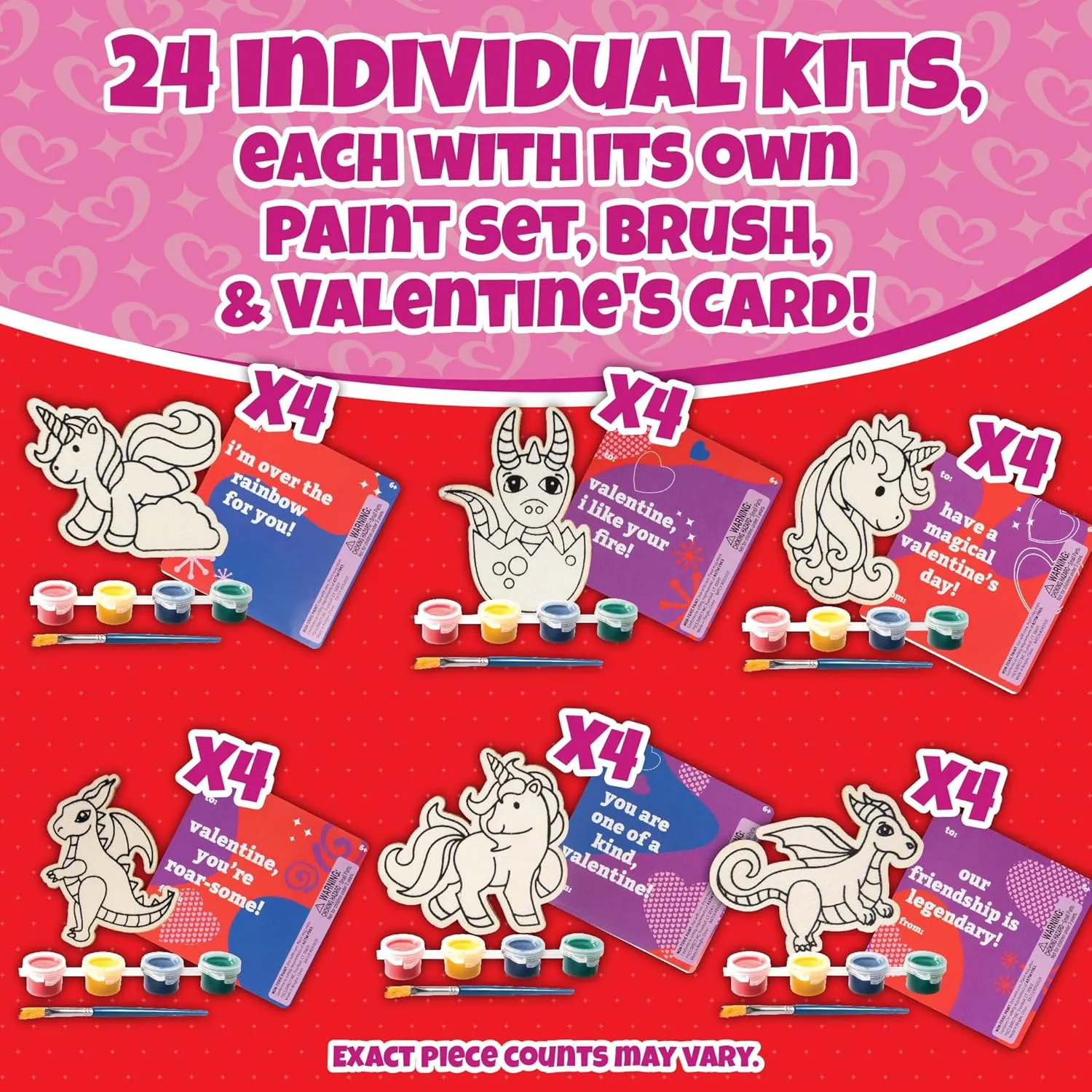 Unicorn & Dragon Wood Painting Kits (24ct)- Perfect Goodie Bag Party Favors for Kids Birthday Party -Each has a Wood Craft, Paints, Brush & Sticker for Boys & Girls - Kids Multi-Item Party Favor Packs