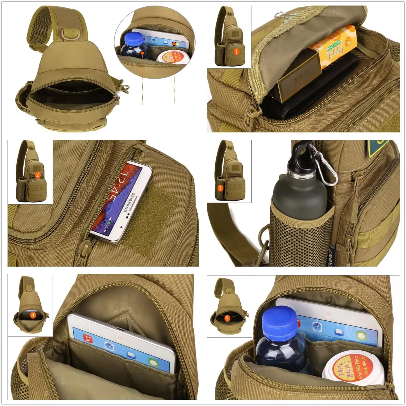 UNISTRENGH Tactical Sling Bag Chest Pack Molle Daypack iPad Mini Military Shoulder Bag Crossbody Duty Gear Backpack (Black)
