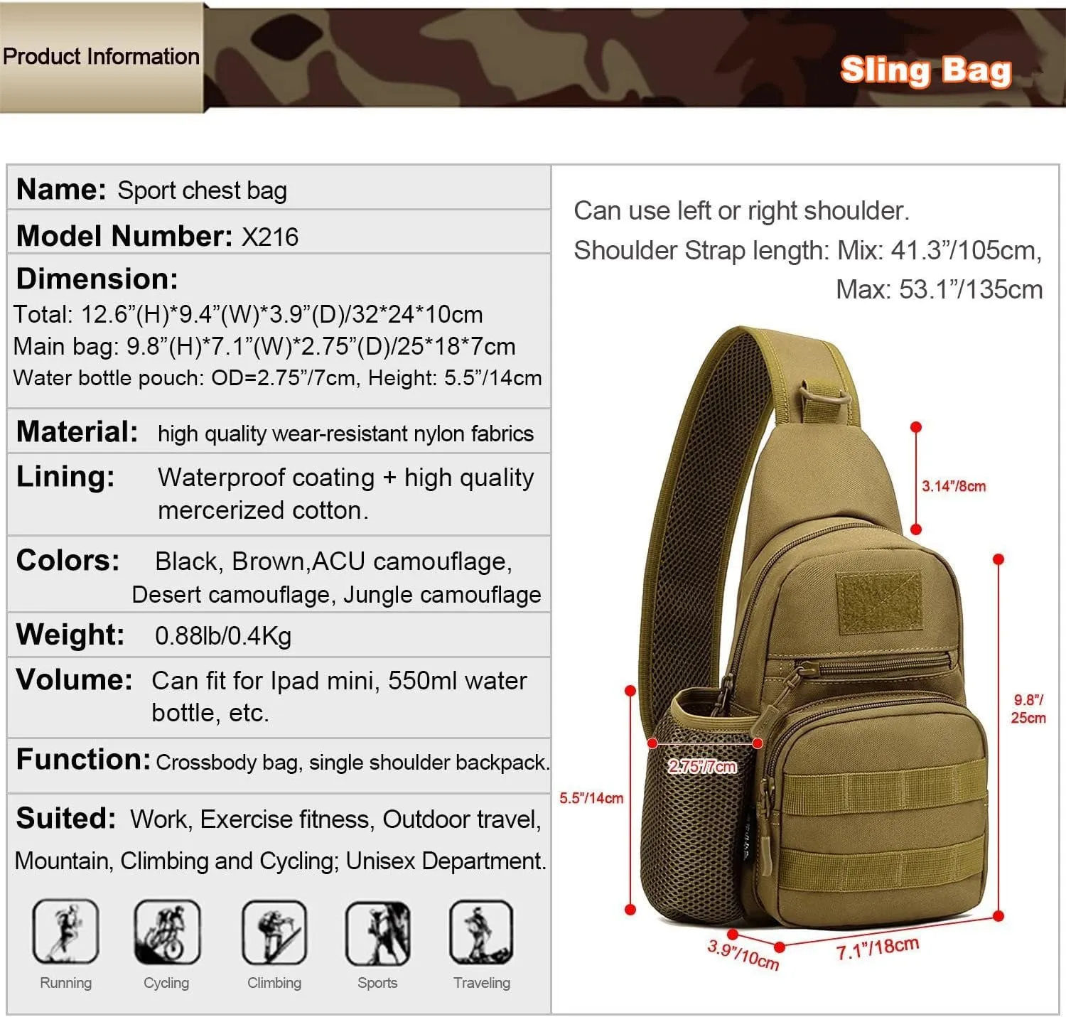 UNISTRENGH Tactical Sling Bag Chest Pack Molle Daypack iPad Mini Military Shoulder Bag Crossbody Duty Gear Backpack (Black)