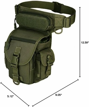 Unistrengh Waterproof Airsoft Military Tactical Drop Leg Panel Utility Pouch Bag Type B Cross Over Leg Rig Outdoor Bike Cycling Hiking Hip/Thigh Bag (Army Green)