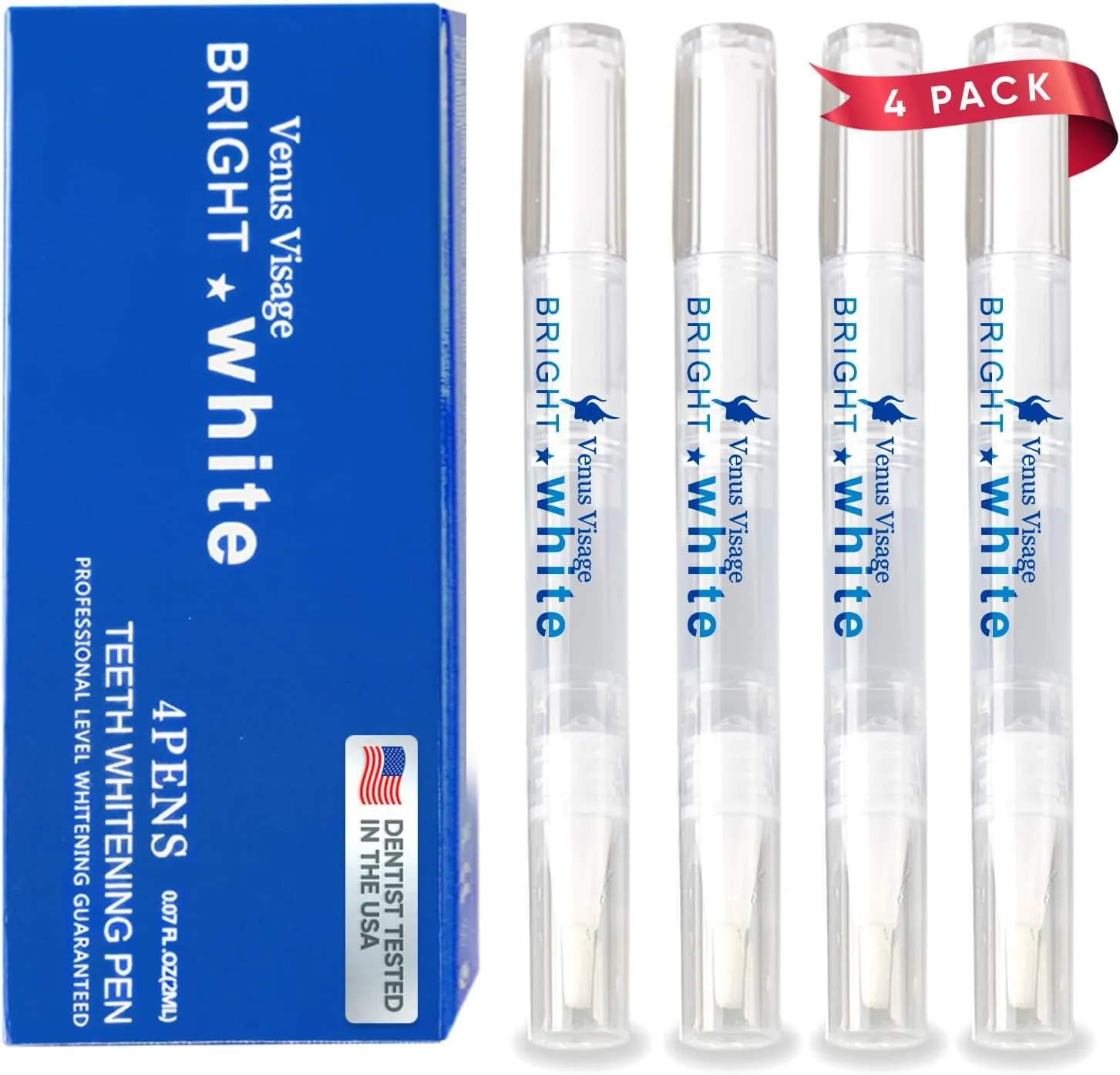 Venus Visage Award Winning Teeth Whitening Pen, 20  Uses - Teeth whitening Gel Professionally formulated - Best Teeth whitening kit Teeth Whitener - Low Sensitivity (Mint) (0.07 Fl Oz (Pack of 4))