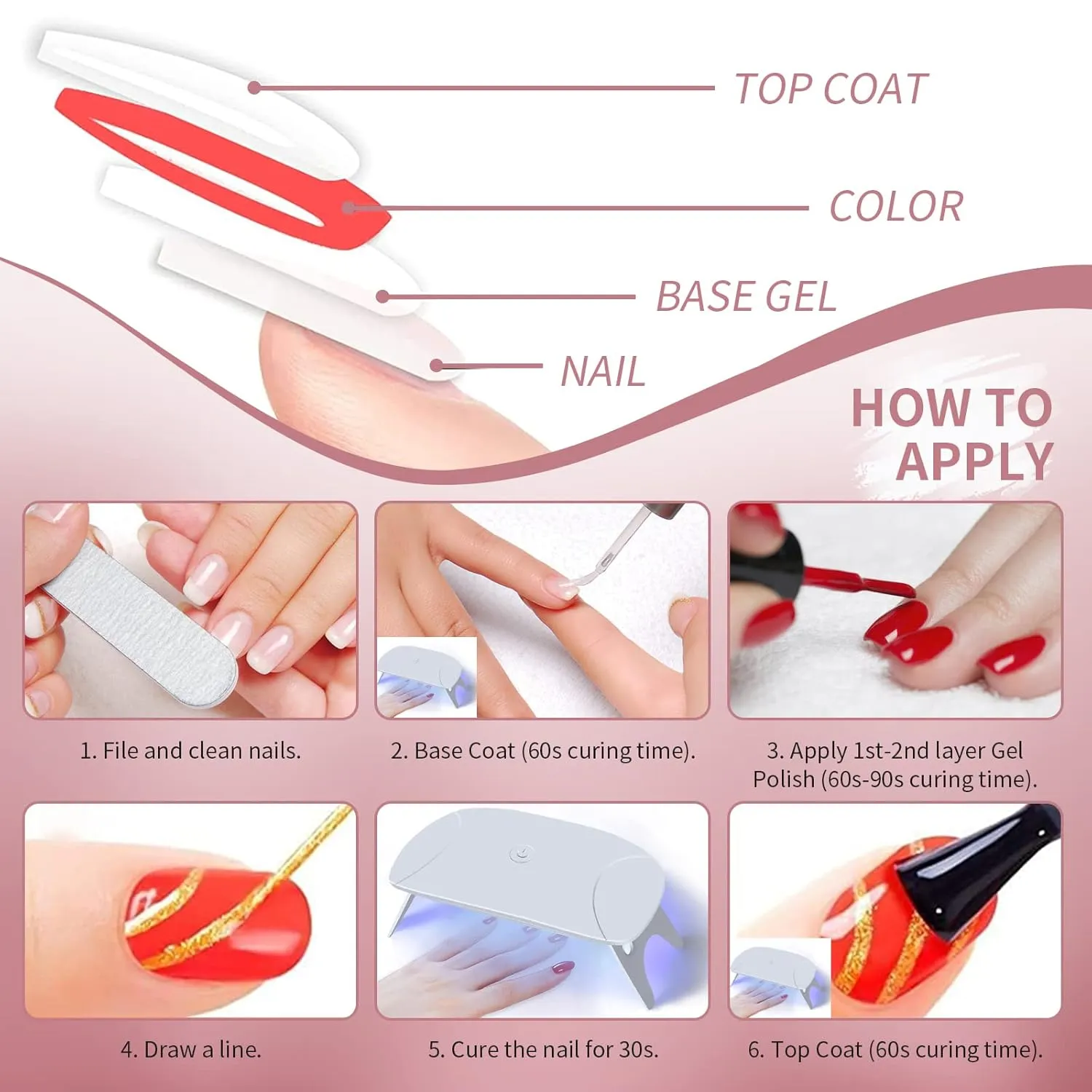 VidaRosa Professional Gel Nail Polish Special Liner Brush for Manicure Striping/Strokes/Painting Details, Nails Gel Liner Polish for UV LED Nail Art Drawing, Salon Use Bulk Set 50pcs 25 Colors