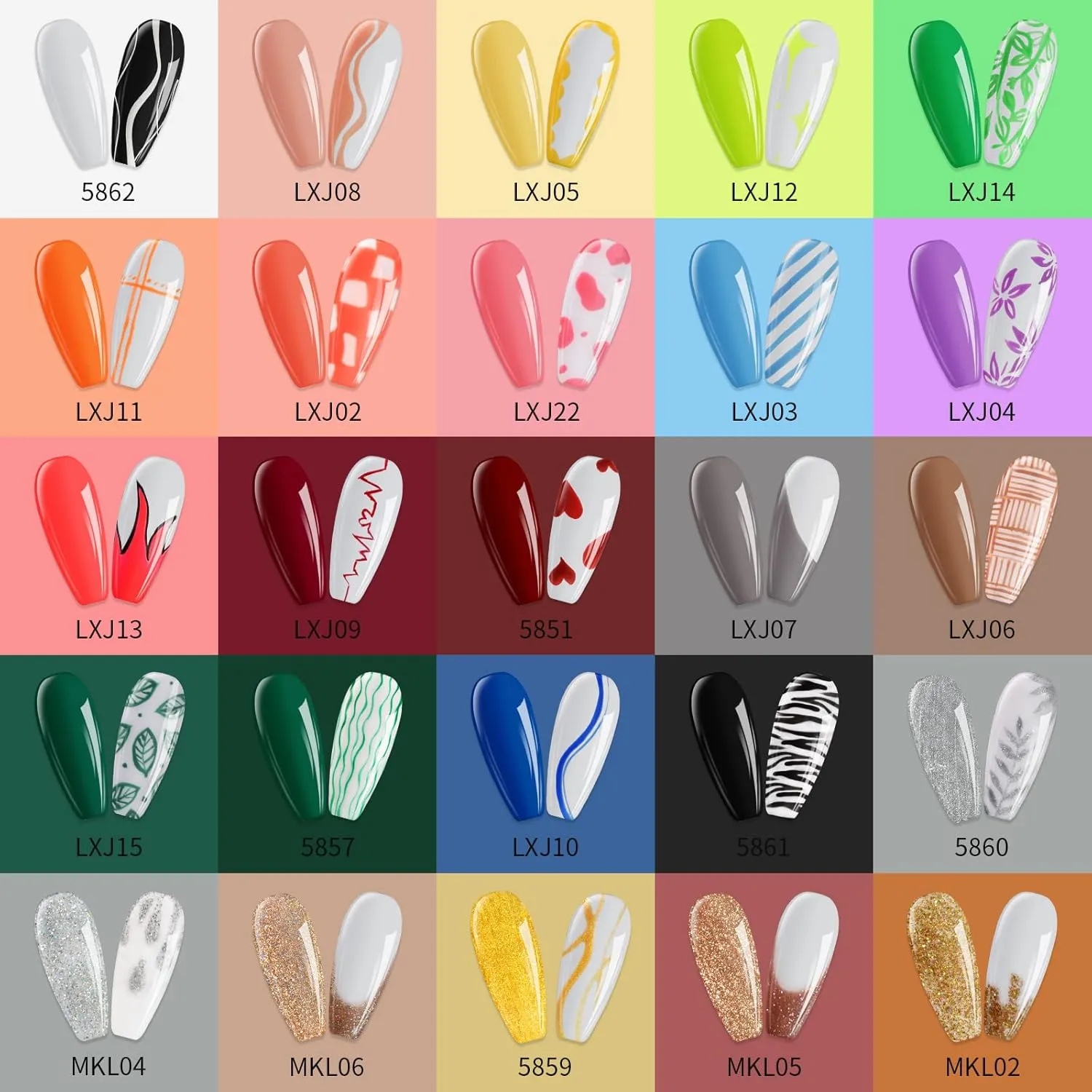 VidaRosa Professional Gel Nail Polish Special Liner Brush for Manicure Striping/Strokes/Painting Details, Nails Gel Liner Polish for UV LED Nail Art Drawing, Salon Use Bulk Set 50pcs 25 Colors