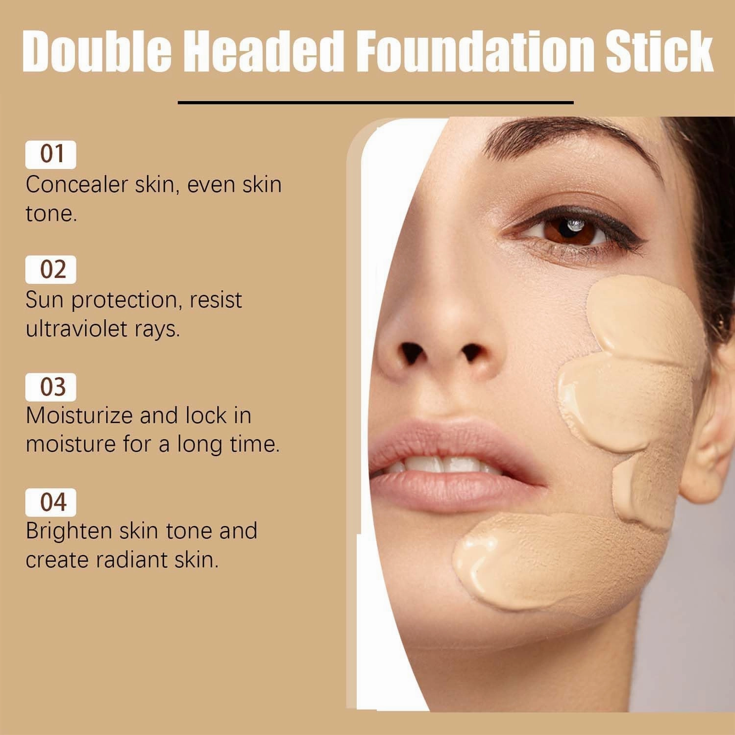 Vivien Beauty Foundation Stick,2 in 1 Vivienbeauty Foundation,Multi-use Foundation Stick Makeup with Brush,Vivien Foundation Stick, Hydrating Lightweight Foundation Stick with Brush (Fair Color)