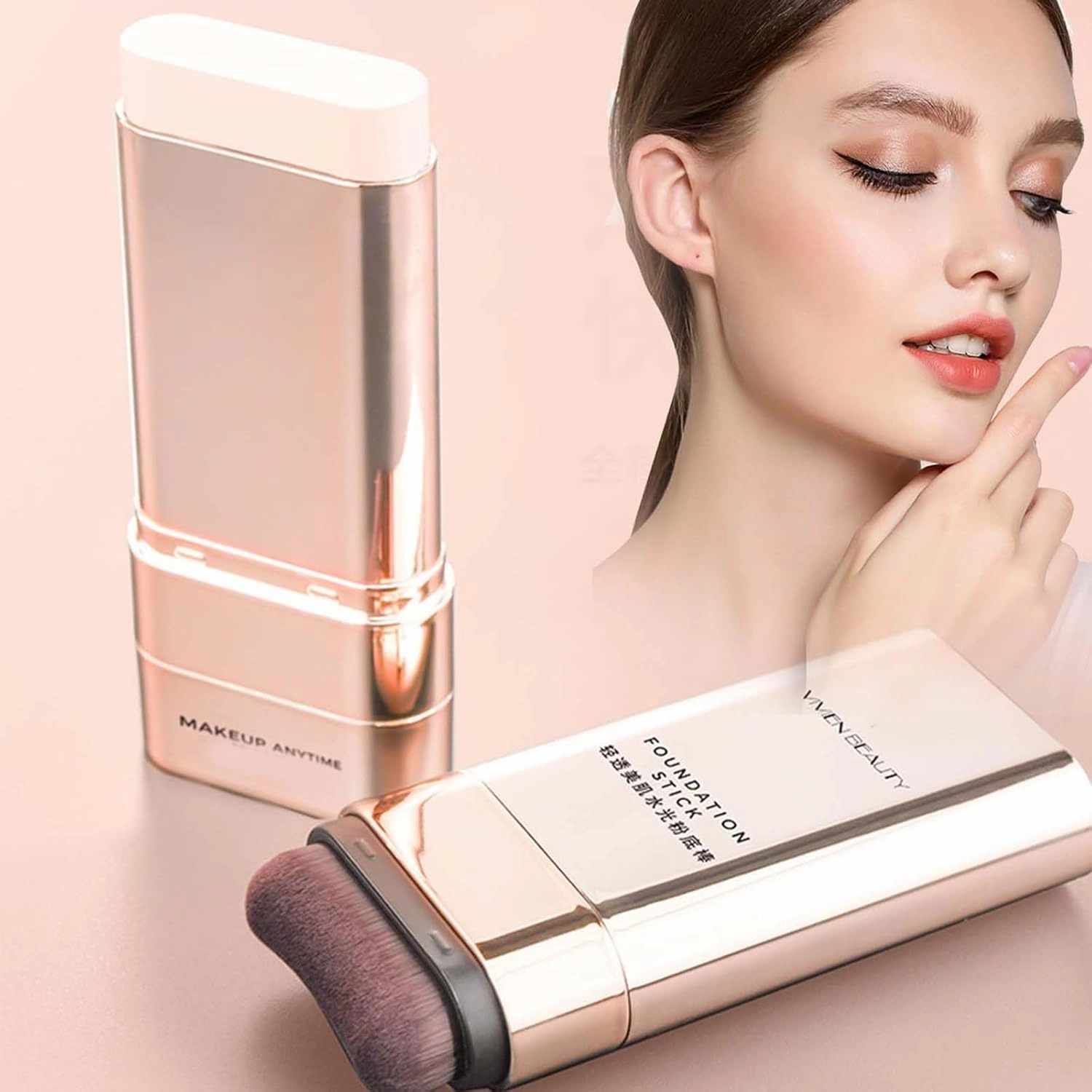 Vivien Beauty Foundation Stick,2 in 1 Vivienbeauty Foundation,Multi-use Foundation Stick Makeup with Brush,Vivien Foundation Stick, Hydrating Lightweight Foundation Stick with Brush (Fair Color)