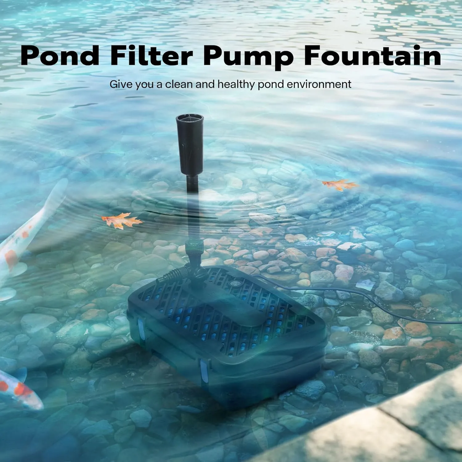 VIVOHOME All-in-One Pond Filter Fountain System Kits, 540 GPH Submersible Water Pump for Ponds up to 1060 Gallons