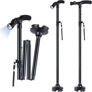 Walking Cane for Men Women: Ohuhu Walking Canes with LED Light Folding Walking Stick Adjustable Free Standing Canes with Wrist Strap Travel Bag for Seniors Adults