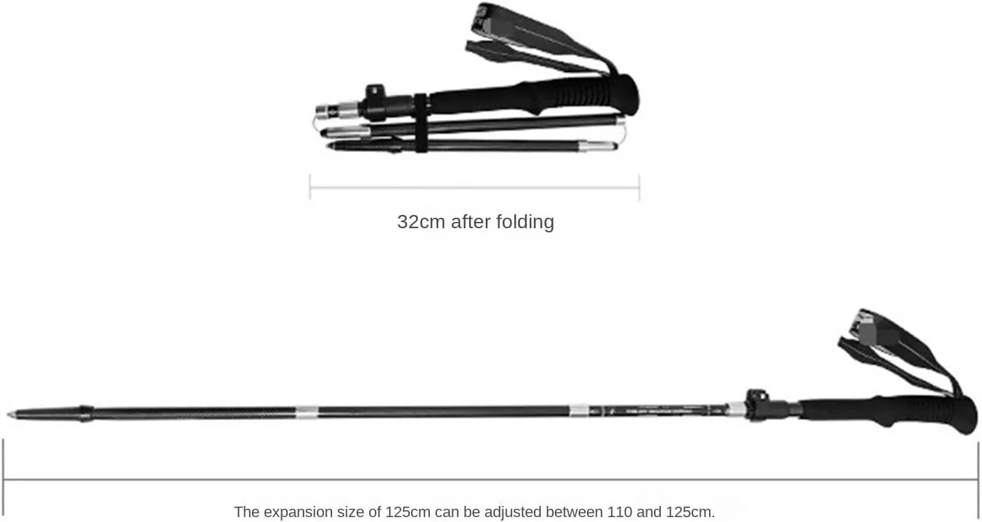 Walking Stick Hiking Poles Carbon Fiber Trekking Poles Ultralight Telescopic and Lightweight for Mountaining Backpacking Hiking Gear Trekking Poles, 125cm, Black