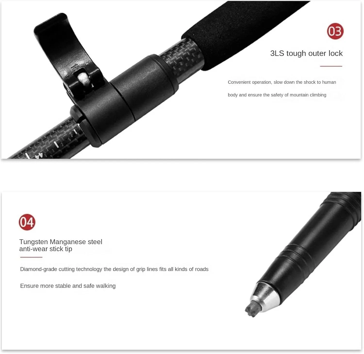 Walking Stick Hiking Poles Carbon Fiber Trekking Poles Ultralight Telescopic and Lightweight for Mountaining Backpacking Hiking Gear Trekking Poles, 125cm, Black