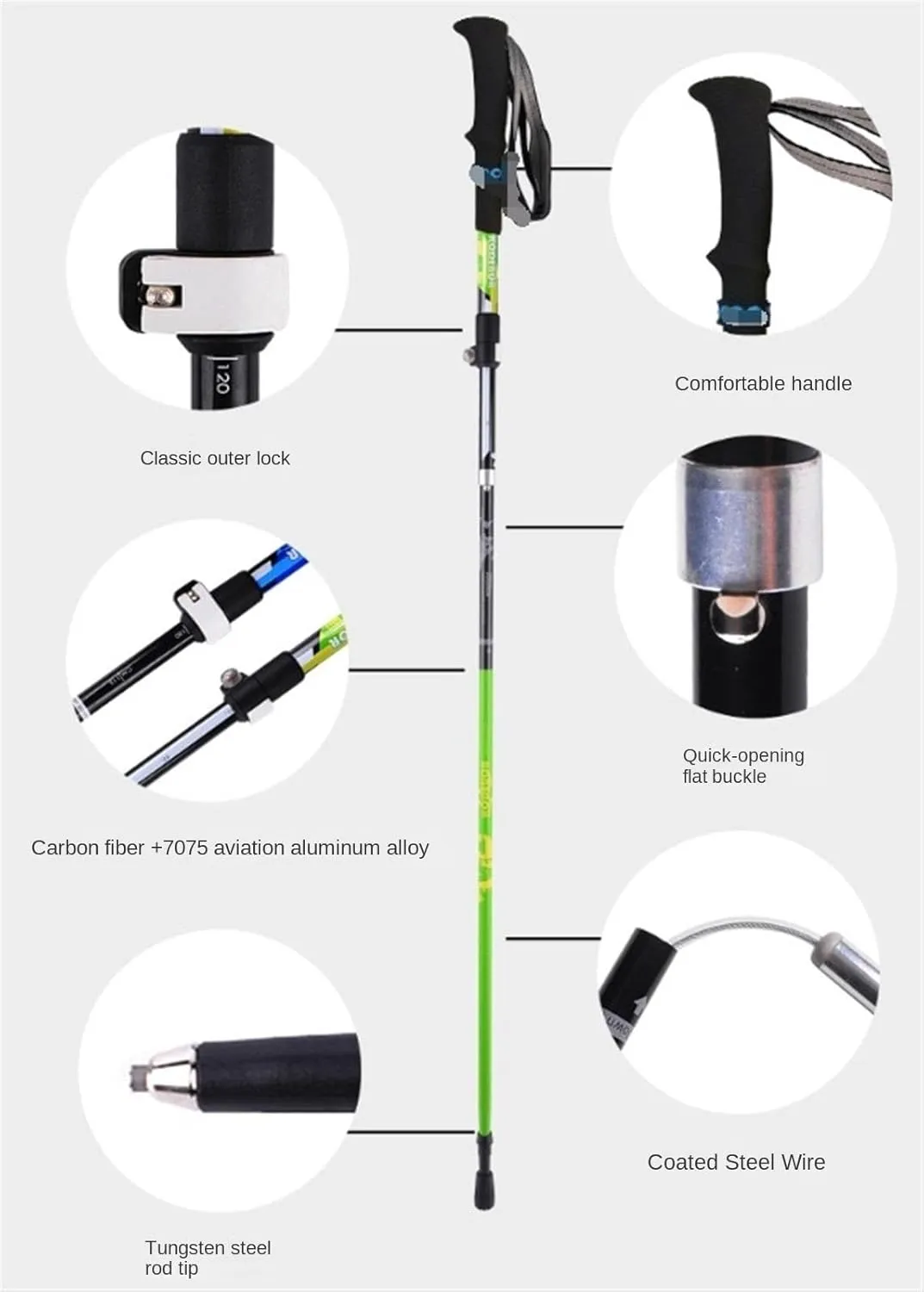 Walking Stick Hiking Poles Outdoor Carbon Fiber Trekking Poles Walking Climbing Poles Telescopic Foldable Sticks Hiking Gear Trekking Poles